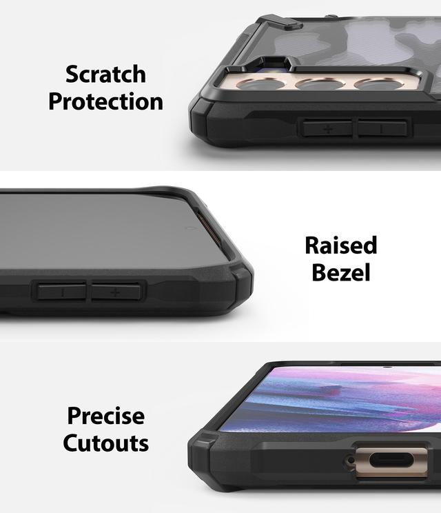 Ringke Compatible with Samsung Galaxy S21 Plus Cover Hard Fusion-X Ergonomic Transparent Shock Absorption TPU Bumper [ Designed Case for Galaxy S21 Plus ] - Camo Black - Camo Black - SW1hZ2U6MTMyOTI3