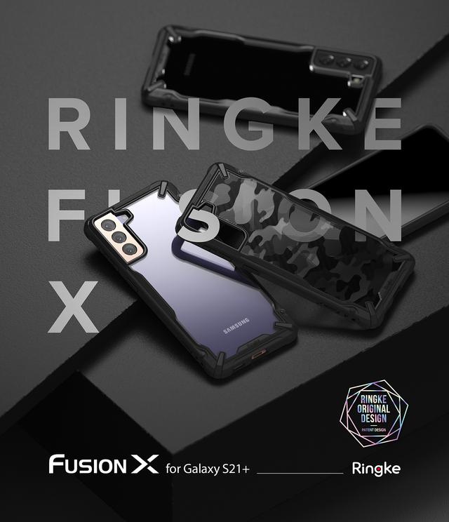 Ringke Compatible with Samsung Galaxy S21 Plus Cover Hard Fusion-X Ergonomic Transparent Shock Absorption TPU Bumper [ Designed Case for Galaxy S21 Plus ] - Camo Black - Camo Black - SW1hZ2U6MTMyOTMz