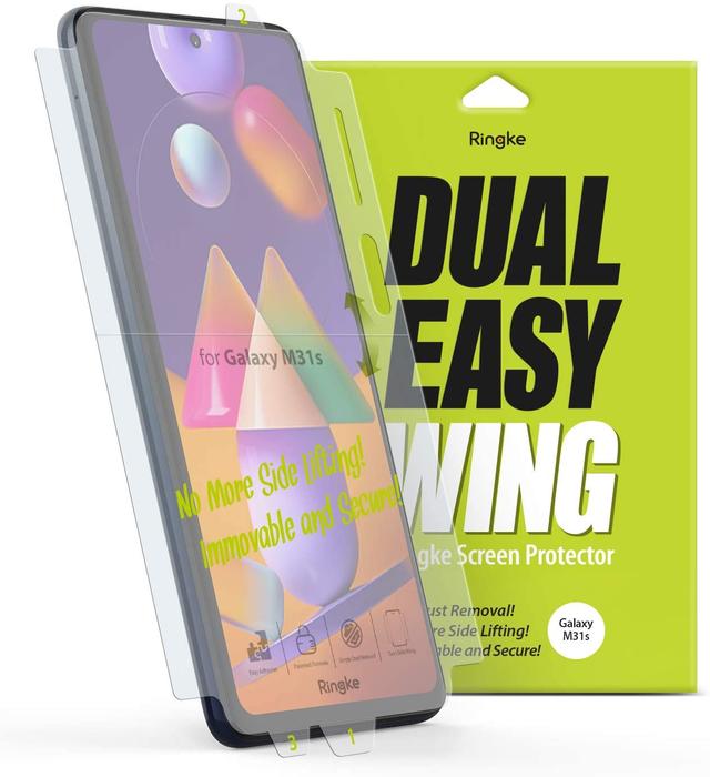 Ringke Dual Easy Wing Samsung Galaxy M31S Screen Protector Full Coverage (Pack of 2) Dual Easy Film Case Friendly Protective Film [ Designed Screen Guard For Galaxy M31S ] - Clear - SW1hZ2U6MTI4ODI5