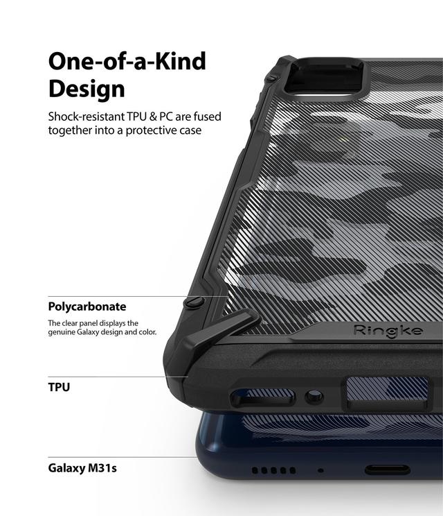 Ringke Compatible with Samsung Galaxy M31S Cover Hard Fusion-X Ergonomic Transparent Shock Absorption TPU Bumper [ Designed Case for Galaxy M31S ] - Camo Black - Camo Black - SW1hZ2U6MTI3NTU0