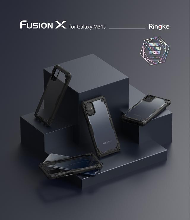 Ringke Compatible with Samsung Galaxy M31S Cover Hard Fusion-X Ergonomic Transparent Shock Absorption TPU Bumper [ Designed Case for Galaxy M31S ] - Camo Black - Camo Black - SW1hZ2U6MTI3NTYw