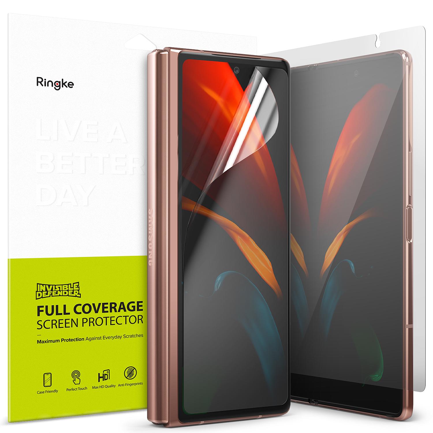 Ringke Invisible Defender Full Coverage (2 Pack) Compatible Screen Guard for Samsung Galaxy Z Fold 2 (2020) Screen Protector [Touch Tech Technology] [ Crisp HD Quality ] - Clear