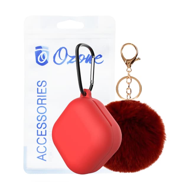 O Ozone Silicone Case Compatible for Galaxy Buds Live Shockproof Cover Soft Flexible with Fur Keychain & Hook [Compatible with Wireless Charging] [Perfect Fit Samsung Galaxy Buds Live Case] - Red - Red