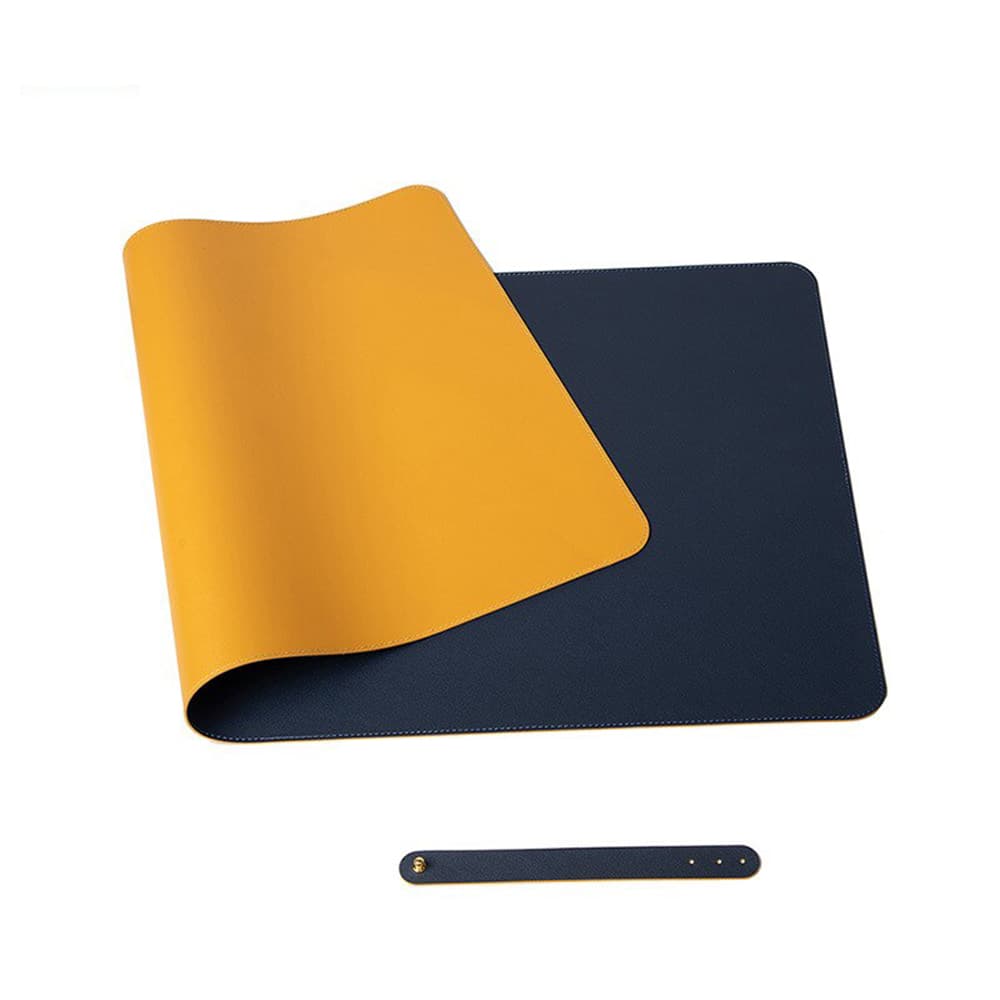 O Ozone Double-Sided Universal Desk Mat, Desktop & Keyboard Mat, Large Mouse Pad PU Leather Waterproof Mat for Office Laptops, Home Table Protector [80x40cm]- Yellow, Navy Blue - Yellow, Navy Blue