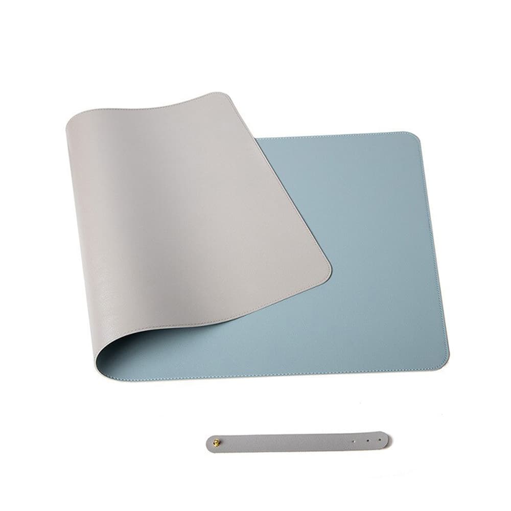 O Ozone Double-Sided Universal Desk Mat, Desktop & Keyboard Mat, Large Mouse Pad PU Leather Waterproof Mat for Office Laptops, Home Table Protector [80x40cm] - Silver, Blue - Silver, Blue