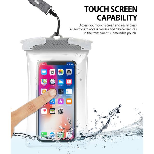 Ringke Waterproof Phone Case IPX8 Underwater Phone Pouch Sealed Clear Dry Bag with Lanyard Strap for iPhone, Samsung, Huawei [iPhone 12 / 11 / Galaxy S20 Ultra / Huawei P40 Pro / Galaxy Note 20 ] - Black - SW1hZ2U6MTI3NTI3