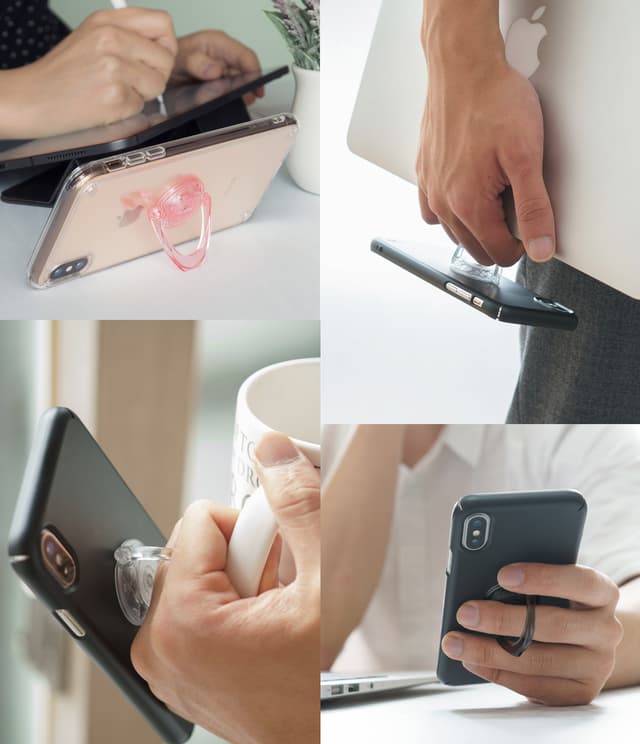 Ringke Prism Ring (Multi-Angle), Finger Ring Phone Holder Stand Attachable Full 360 Adjustable Rotation Grip Universal Smartphone Loop Kickstand for iPhone, For Galaxy Phone -[1 Clear 1 Smoke Black] - Clear, Smoke Black