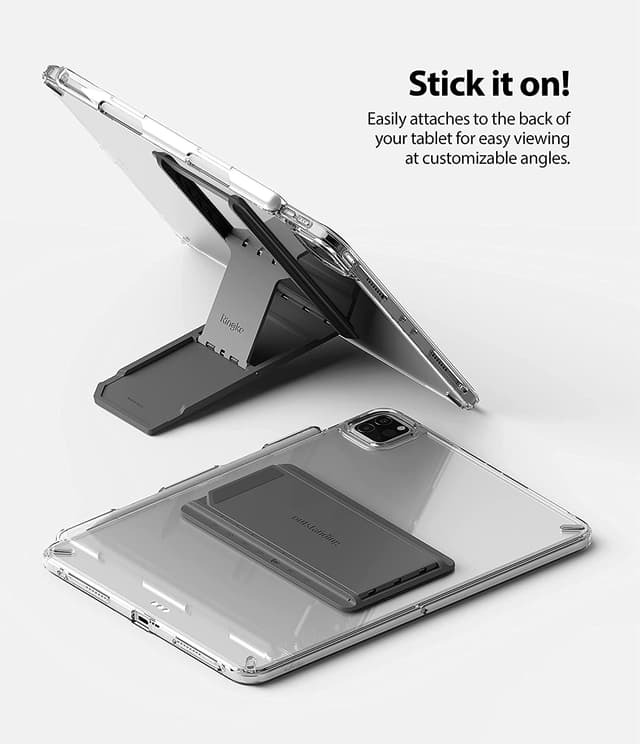 Ringke Outstanding Universal Tablet Stand Spring-Action Kickstand Multi Angle Adhesive Attachment for iPad Tablets, E-Reader, and More - Dark Grey - Dark Grey