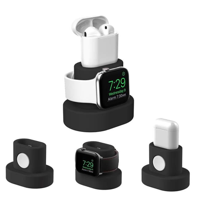 O Ozone Charging Stand Dock Station Holder with Charging Hole Compatible for Airpods / Compatible for Airpods Pro, Dock for Apple Watch Series 5 / Series 4 / Series 3 Soft Silicone Stand - Black - Black