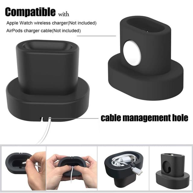 O Ozone Charging Stand Dock Station Holder with Charging Hole Compatible for Airpods / Compatible for Airpods Pro, Dock for Apple Watch Series 5 / Series 4 / Series 3 Soft Silicone Stand - Black - Black