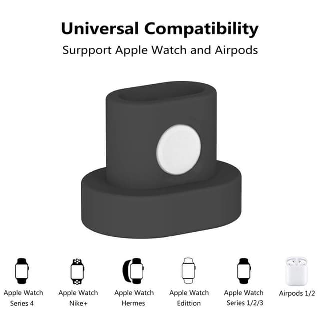 O Ozone Charging Stand Dock Station Holder with Charging Hole Compatible for Airpods / Compatible for Airpods Pro, Dock for Apple Watch Series 5 / Series 4 / Series 3 Soft Silicone Stand - Black - Black