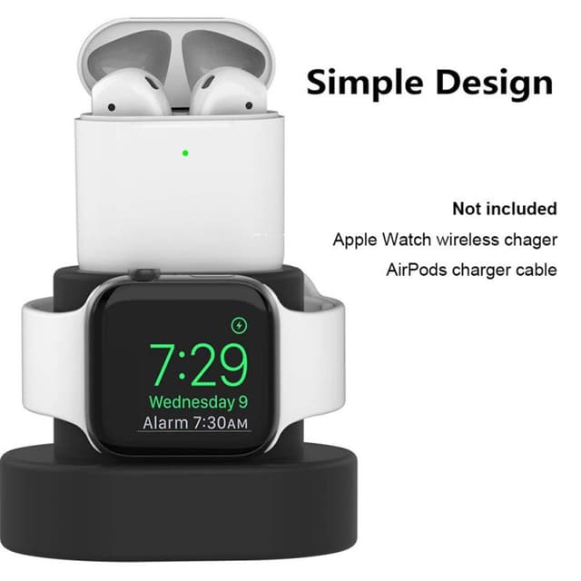 O Ozone Charging Stand Dock Station Holder with Charging Hole Compatible for Airpods / Compatible for Airpods Pro, Dock for Apple Watch Series 5 / Series 4 / Series 3 Soft Silicone Stand - Black - Black