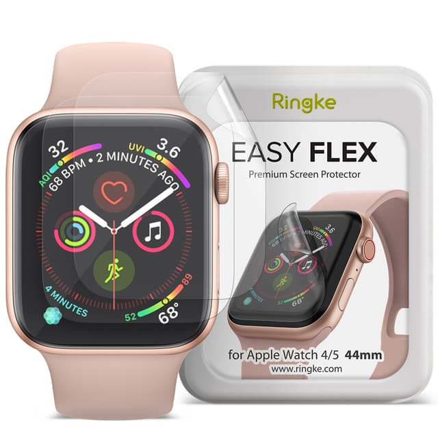 Ringke Easy Flex Screen Protector for Apple Watch 44mm Screen Guard, Antibacterial [Edge-to-Edge Protection] [ Bubble-Free Scratch Protection ] [Designed for Apple Watch 44mm Series 5 / Series 4 ] - Clear