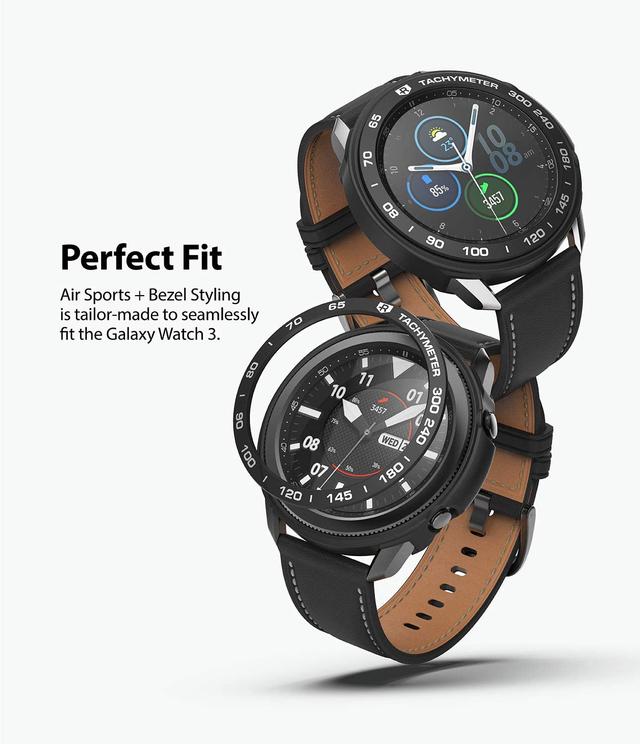 Ringke [Air Sports + Bezel Styling] Designed Case for Galaxy Watch 3 45mm, Flexible Soft TPU Case with Bezel Ring Adhesive Slim Cover [ Compatible Case for Galaxy Watch 3 45mm ] - Black - Black - SW1hZ2U6MTMwMTM1