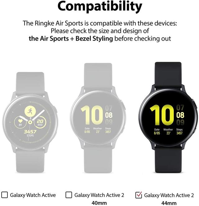 Ringke [Air Sports + Bezel Styling] Compatible for Samsumg Galaxy Watch Active 2 44mm, Soft TPU Case with Bezel Ring Adhesive Cover [ Designed Case for Galaxy Watch Active 2 ] - Matte Clear, 44-20 - Matte Clear - SW1hZ2U6MTI4ODc2