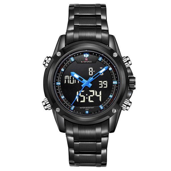 Naviforce 9050 Analog-Digital Movement Watch for Men with Black Stainless Steel Band - Blue - Blue