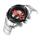 Naviforce 9088 Analog-Digital Sports Watch Leather Band Dual Movement WristWatch - Silver, Red - Red