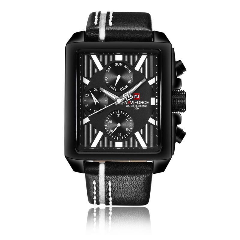 ساعة اليد الرجالية بحزام جلدي وأنالوج 9111 Analog Men's Leather Strap Watch - Naviforce