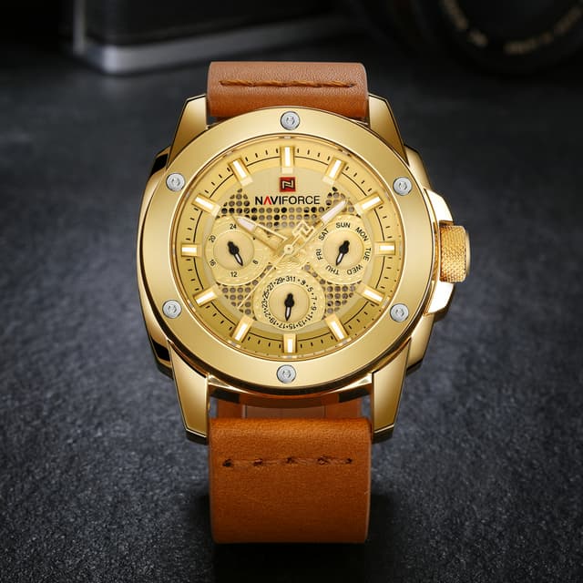 ساعة يد مع حزام جلدي للرجال Analog Men's Watch With Leather Strap  - Naviforce