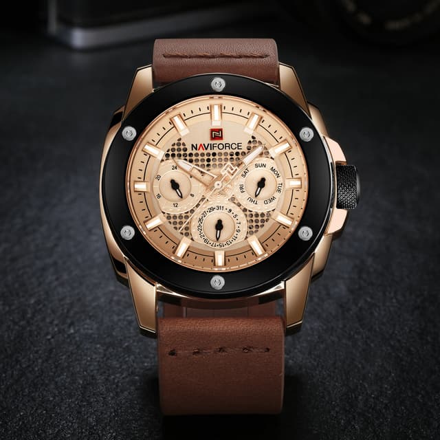 ساعة يد مع حزام جلدي للرجال 9116 Analog Men's Watch With Leather Strap - Naviforce