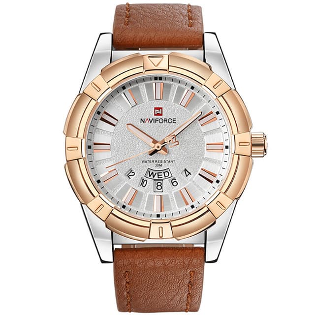 ساعة اليد الرجالية المضادة للماء 9118 Analog leather Men's Waterproof Sport Watch - Naviforce