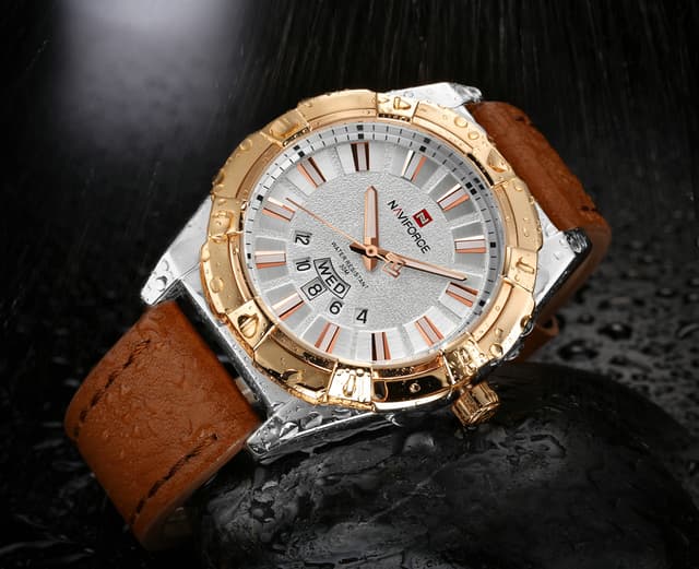 ساعة اليد الرجالية المضادة للماء 9118 Analog leather Men's Waterproof Sport Watch - Naviforce