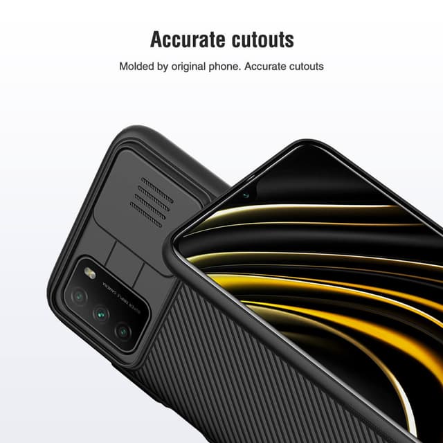Nillkin Case for Xiaomi Poco M3 Cover Hard CamShield with Camera Slide Protective Cover [ Perfect Design Compatible with Xiaomi Poco M3 ] - Black - Black