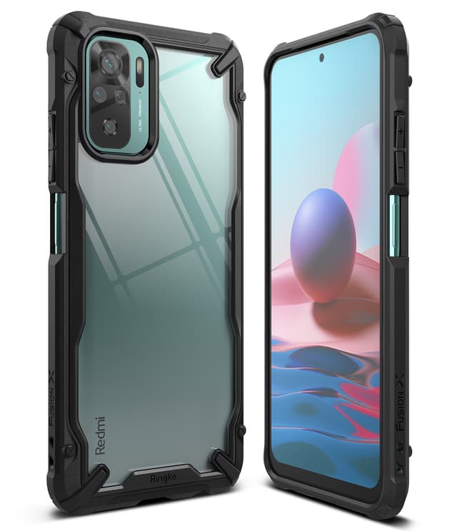 Ringke Case Compatible with Xiaomi Redmi Note 10 / 10S Hard Fusion-X Ergonomic Transparent Shock Absorption TPU Bumper [ Designed Case for Xiaomi Redmi Note 10 / 10S ] - Black - Black