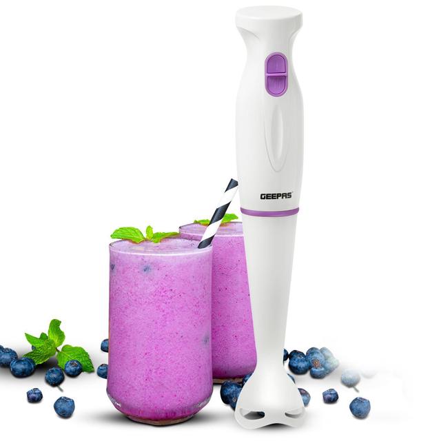 Geepas GHB43015UK 200W Hand Blender - Food Collection I Mmersion Hand Blender with 2-Speed Control - Blender for Smoothies, Shakes, Baby Food, Soup, Grinding Ingredients, Vegetables and Fruits - SW1hZ2U6MTUxNDc5