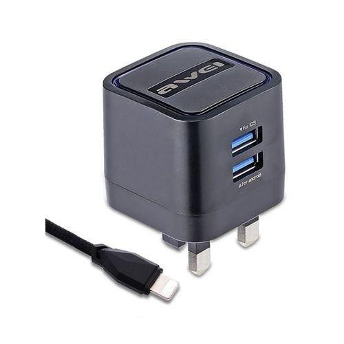 Awei Universal Dual USB 5V Power Charger Travel Adapter UK Plug, Black