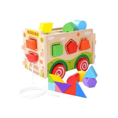 Gamenote Wooden Shape Sorter Bus with Tangram Classic 3D Push Pull Truck Toy