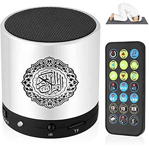 Equantu Portable Quran Speaker with Remote Control and MP3 Player, Silver