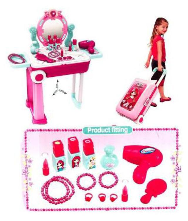 Jgg Jain Gift Gallery Dressing Play Set with Luggage Trolley, Pink - SW1hZ2U6MjI2MjQ1