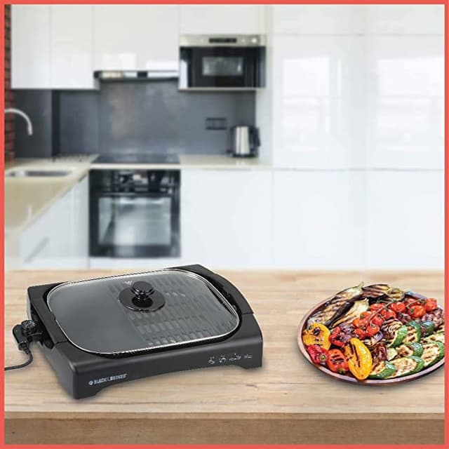 شواية كهربائية بغطاء زجاجي 2200 واط Black+Decker Open Flat Grill With Glass Lid