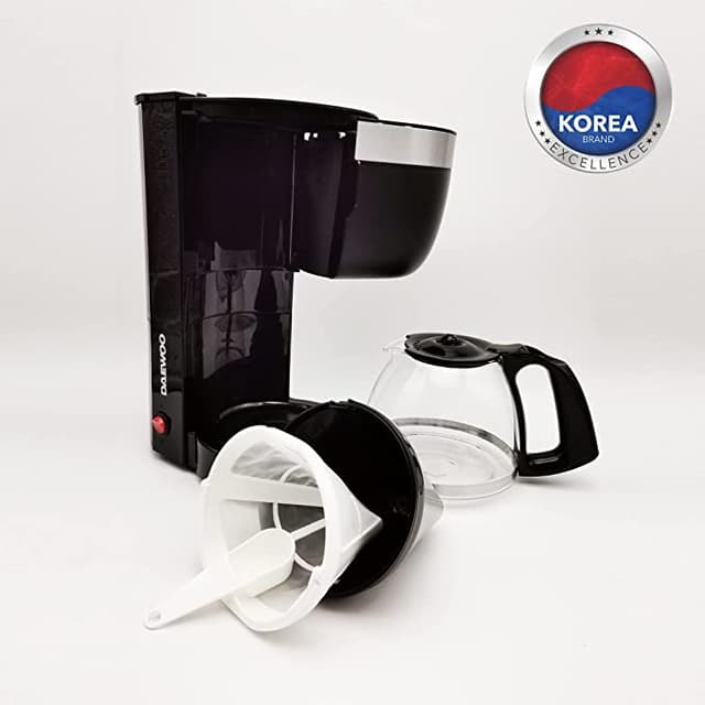 Daewoo Coffee Machine 10 Cup Coffee Maker for Drip Coffee and Espresso with 1.25L Glass Carafe 800W Korean Technology