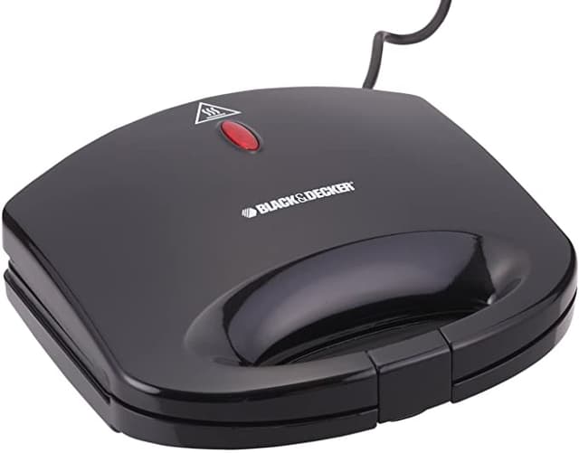 BLACK&amp;DECKER Black+Decker 600W 2 Slice Non Stick Sandwich Maker Black  TS1000 B5 2 Years Warranty