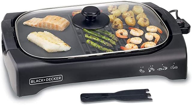 شواية كهربائية بغطاء زجاجي 2200 واط Black+Decker Open Flat Grill With Glass Lid