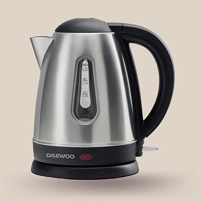 Daewoo 1.7 Liter Stainless Steel Electric Kettle with Dual Water Window 2200W Korean Technology