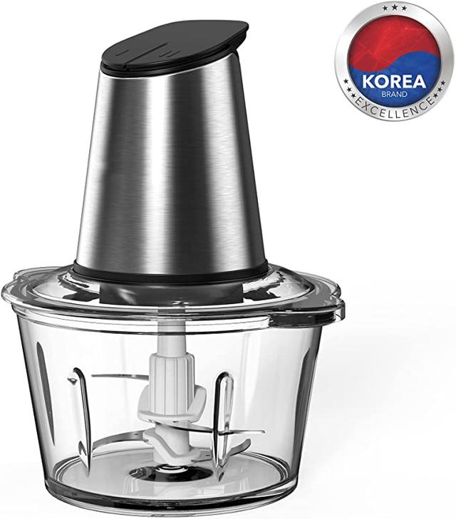 Daewoo 500W 1.8L Stainless Steel Food Chopper with Glass Bowl, Quad Blade, Mincer & Grinder Function Korean Technology