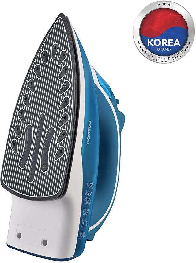 مكواة كهربائية بالبخار 2200 واط Daewoo Steam Iron with Ceramic Soleplate Anti-Drip Anti-Calc Auto Shut-Off Self Clean Spray & Steam Function