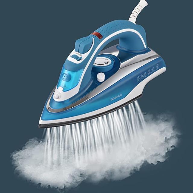 مكواة كهربائية بالبخار 2200 واط Daewoo Steam Iron with Ceramic Soleplate Anti-Drip Anti-Calc Auto Shut-Off Self Clean Spray & Steam Function