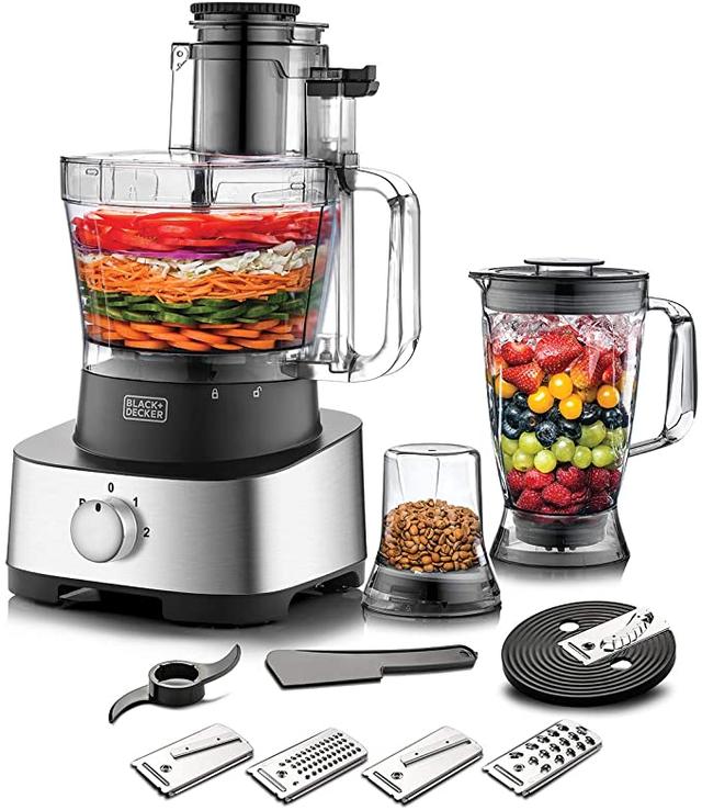 BLACK&amp;DECKER Black+Decker 880W 4 in 1 Food Processor Blender Grinder and Dough Maker with 31 Functions Silver/Black  FX1050 B5 2 Years Warranty - SW1hZ2U6MTY2ODcz