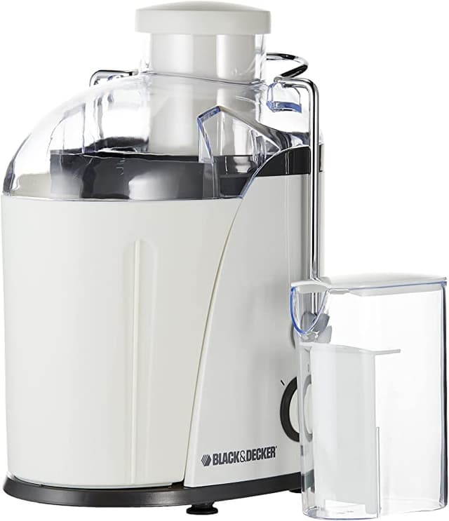 عصارة بطيئة للفواكه 400 واط 1.3 لتر أبيض بلاك اند ديكر Black+Decker White 1.3L 400W Juicer Extractor With Wide Chute