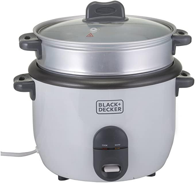 BLACK&amp;DECKER Black+Decker 700W 1.8L 2 in 1 Non Stick Rice Cooker with Steamer White  RC1860 B5 2 Years Warranty