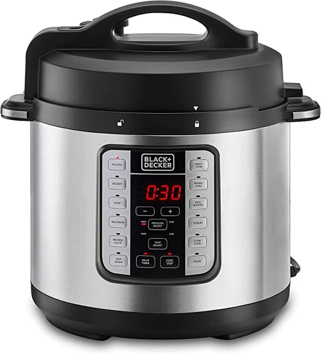 BLACK&amp;DECKER Black+Decker Smart Steam Pot 1000W 7 in 1 6.0 L Smart Programmable Electric Pressure Cooker Black/Silver  PCP1000 B5 2 Years Warranty