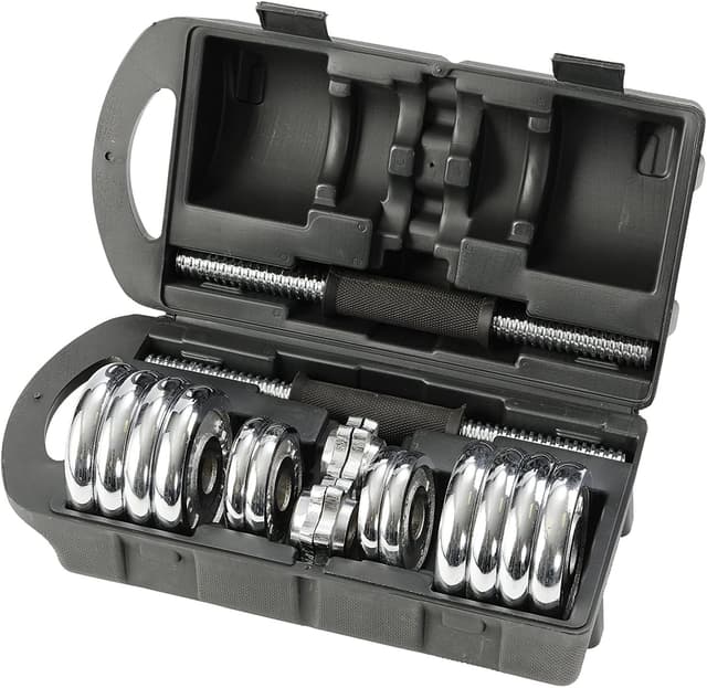 york fitness 15kg chrome dumbbell set and case