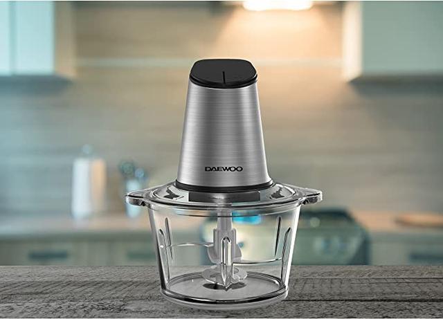 Daewoo 500W 1.8L Stainless Steel Food Chopper with Glass Bowl, Quad Blade, Mincer & Grinder Function Korean Technology