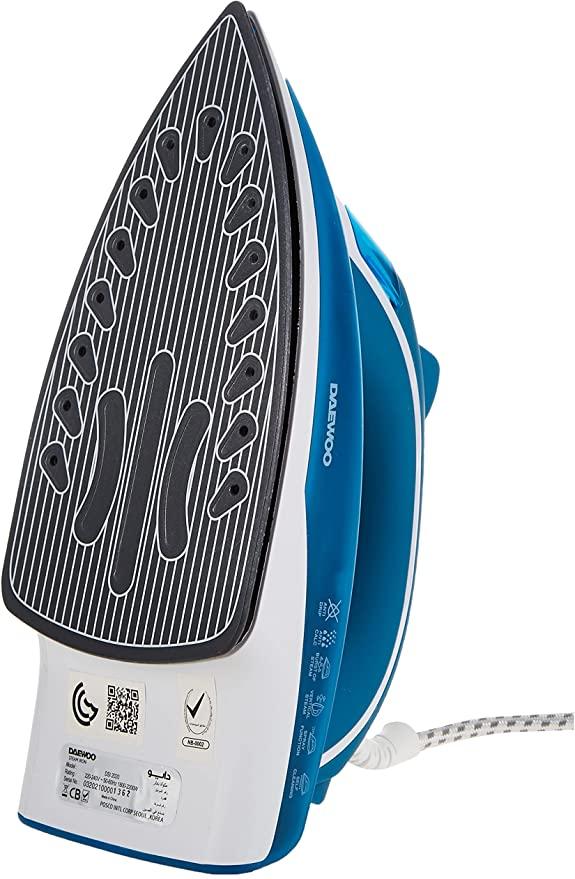 مكواة كهربائية بالبخار 2200 واط Daewoo Steam Iron with Ceramic Soleplate Anti-Drip Anti-Calc Auto Shut-Off Self Clean Spray & Steam Function