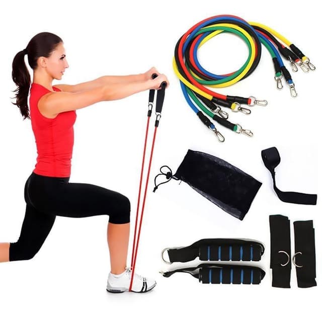 مجموعة حبل مقاومة 11 قطعة متعددة الألون مارشال 36 بوصة فتنس Marshal Fitness 36" Multicolored 11 Pcs Resistance Elastic Equipment Yoga Gym Bands