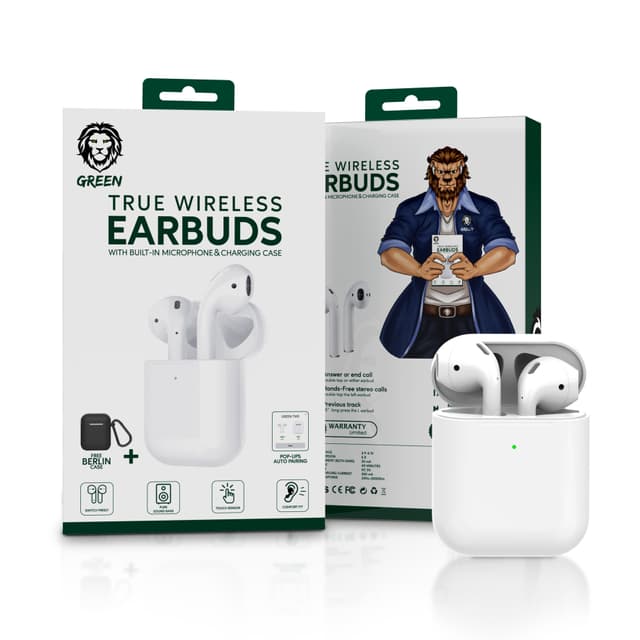 سماعات بلوتوث لاسلكية تعمل باللمس أبيض جرين ليون Green Lion White Touch ٍScreen True Wireless Earbuds - 129867